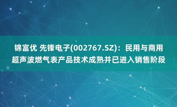 锦富优 先锋电子(002767.SZ)：民用与商用超声波燃气表产品技术成熟并已进入销售阶段