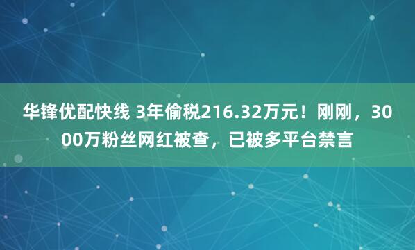 华锋优配快线 3年偷税216.32万元！刚刚，3000万粉丝网红被查，已被多平台禁言